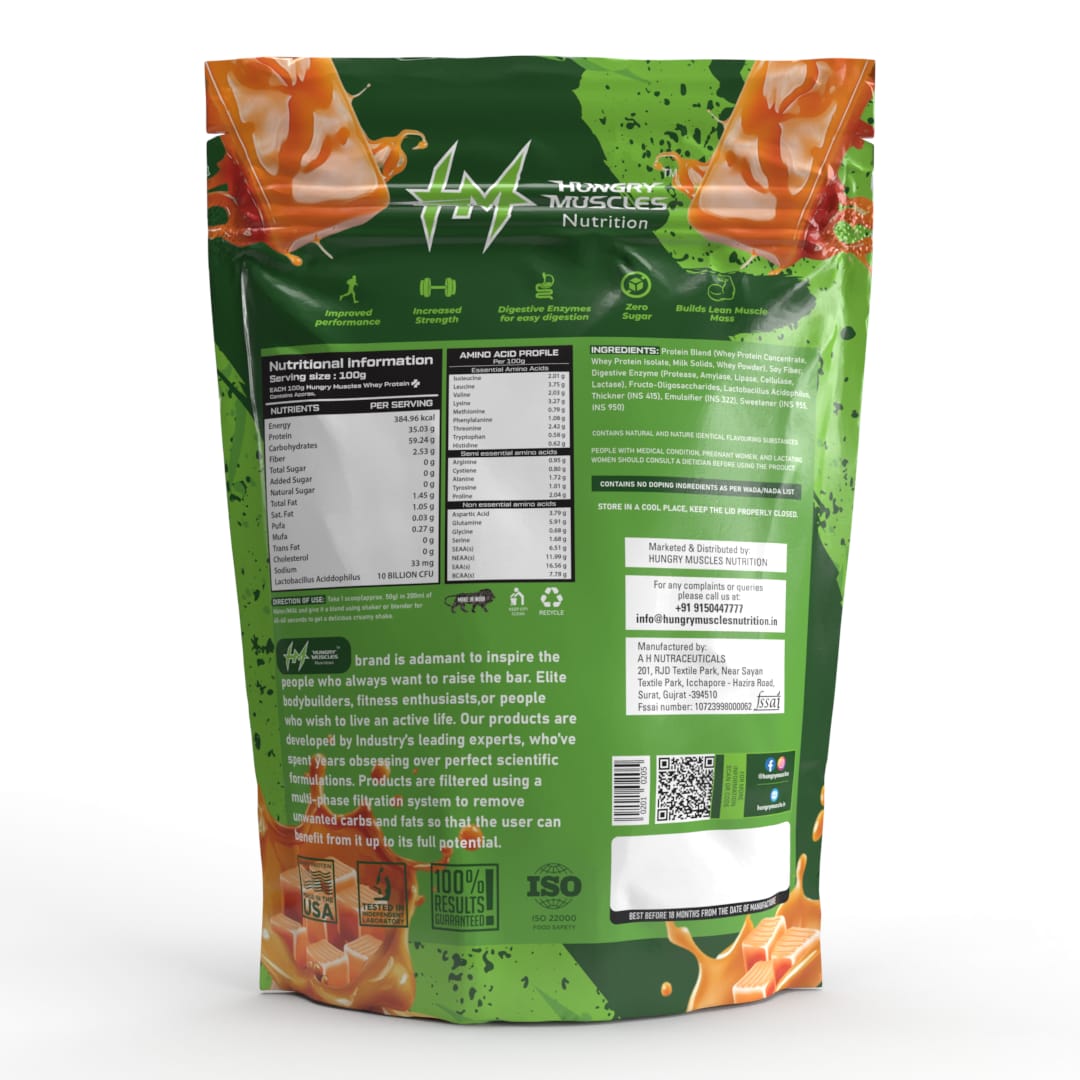 Hungry Muscles | Whey Protein + Protein Powder | Salted Caramel | 1KG