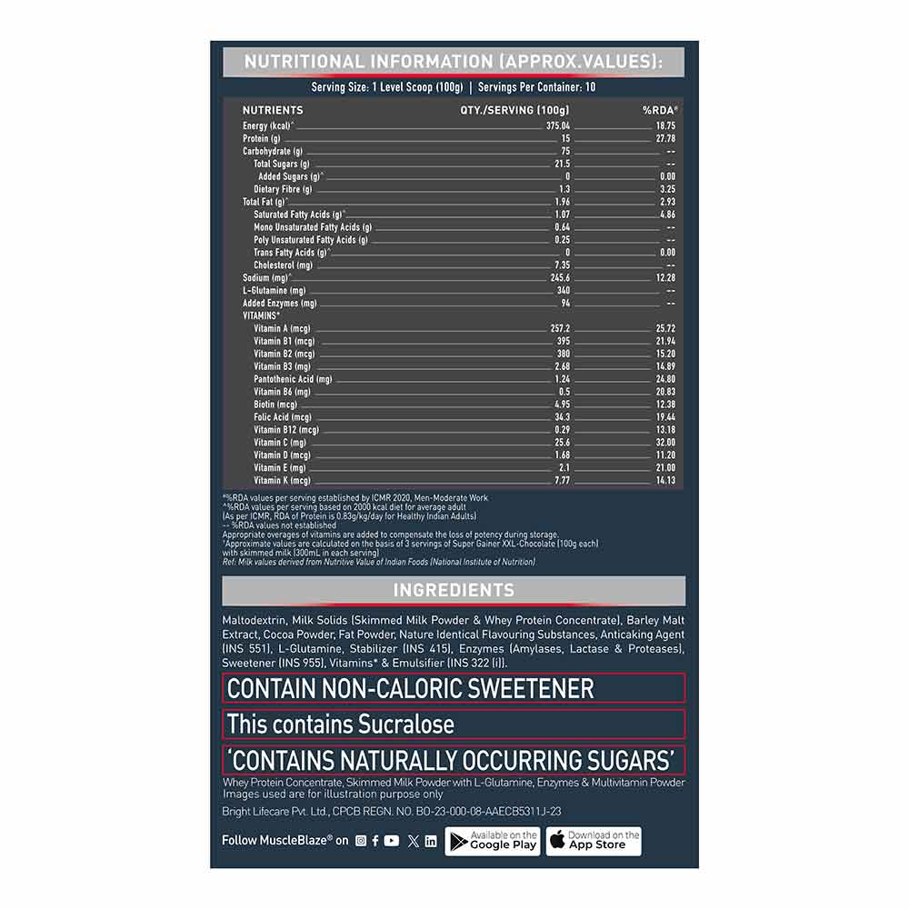 MuscleBlaze Super Gainer XXL Weight Gainer, Chocolate