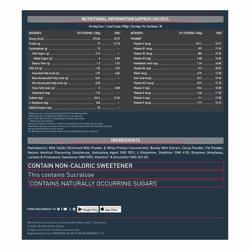 MuscleBlaze Super Gainer XXL Weight Gainer, Chocolate