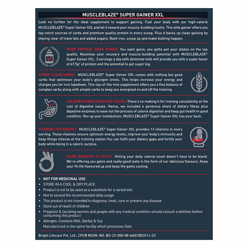 MuscleBlaze Super Gainer XXL Weight Gainer, Chocolate