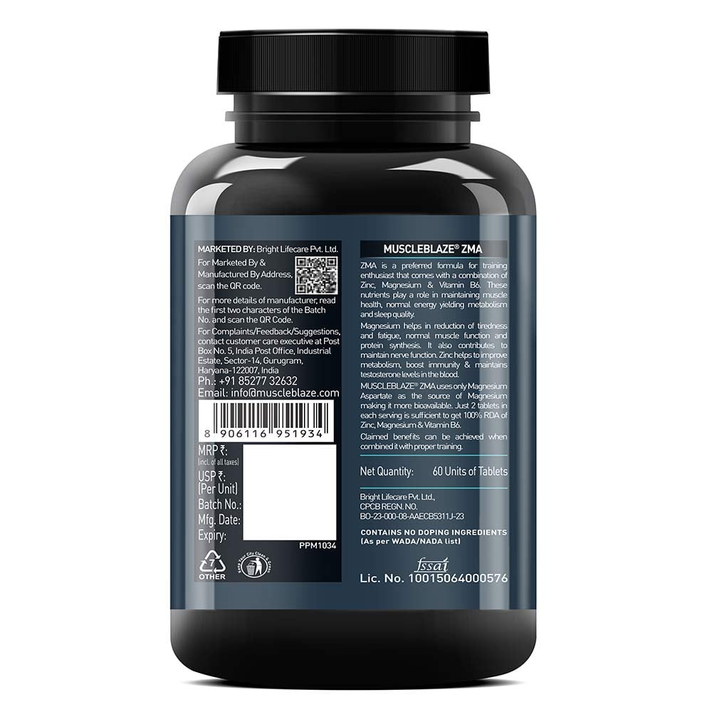 MuscleBlaze ZMA with 100% RDA of Zinc, Magnesium & Vitamin B6