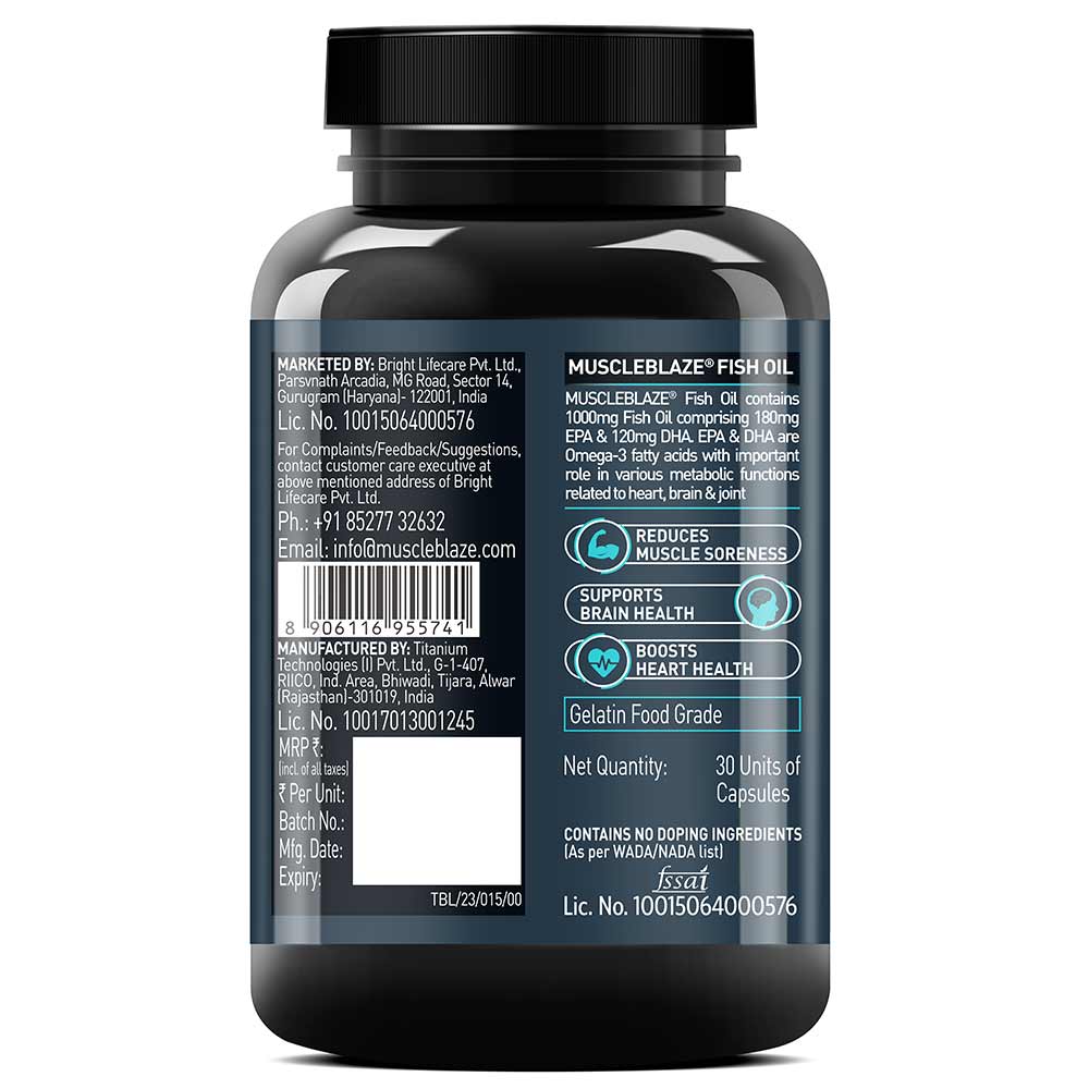 MuscleBlaze Omega 3 Fish Oil (1000 mg) with 180mg EPA and 120mg DHA