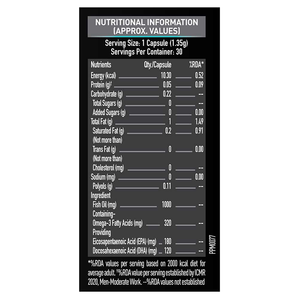 MuscleBlaze Omega 3 Fish Oil (1000 mg) with 180mg EPA and 120mg DHA