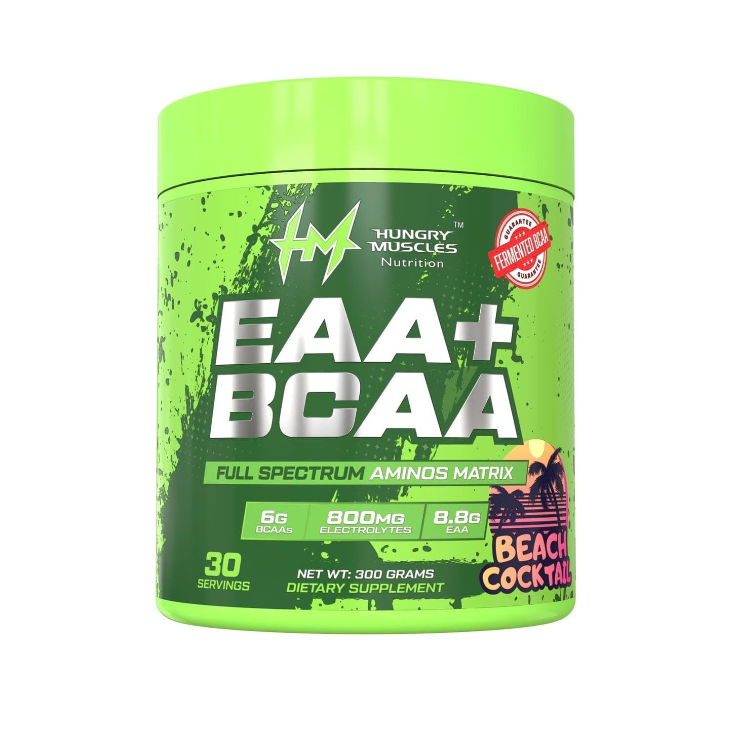 Hungry Muscles BCAA + EAA Powder | Beach Cocktail | 30 Serving (300 Grams)