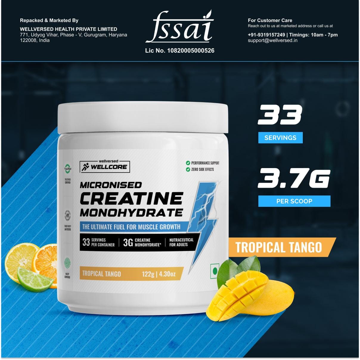 Wellcore - Pure Micronised Creatine Monohydrate, Tropical Tango