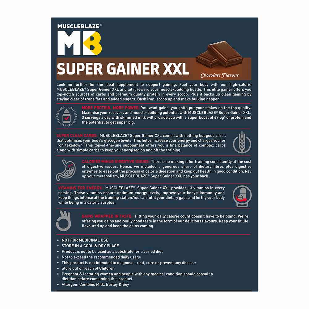 MuscleBlaze Super Gainer XXL Weight Gainer, Chocolate