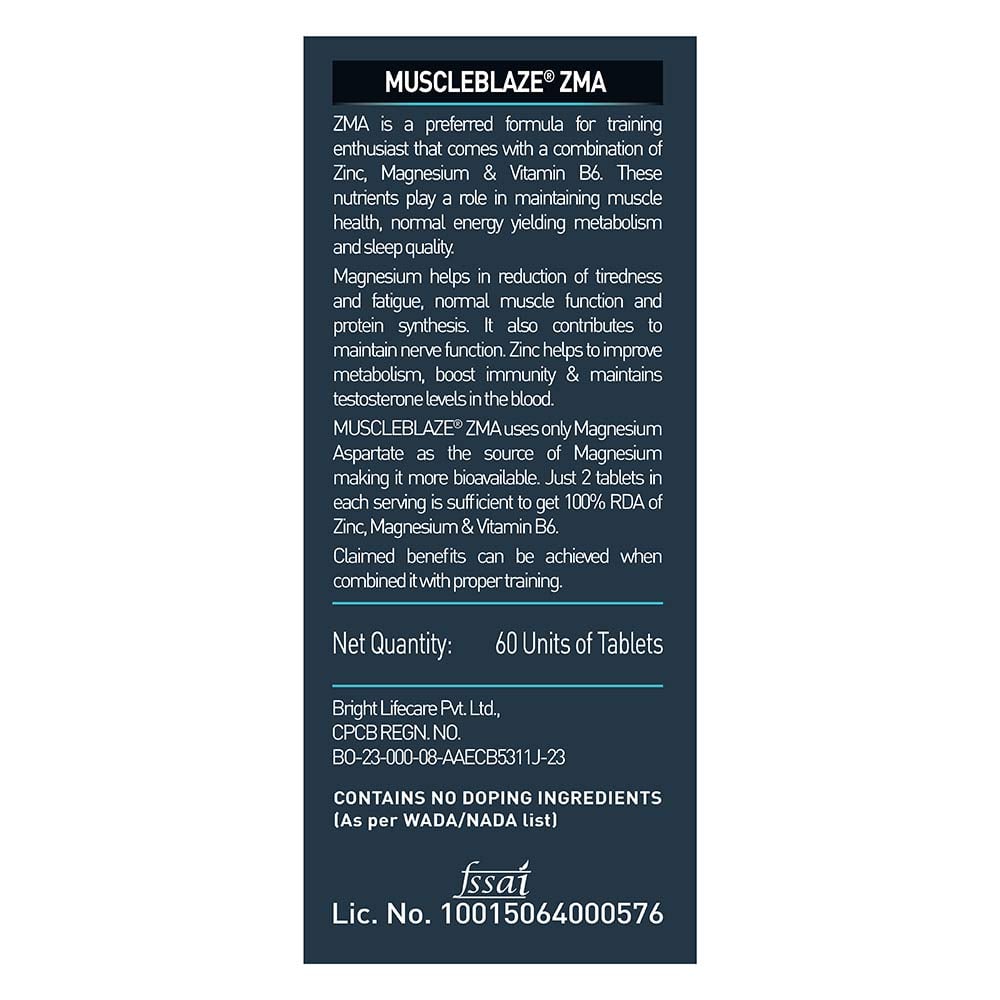 MuscleBlaze ZMA with 100% RDA of Zinc, Magnesium & Vitamin B6